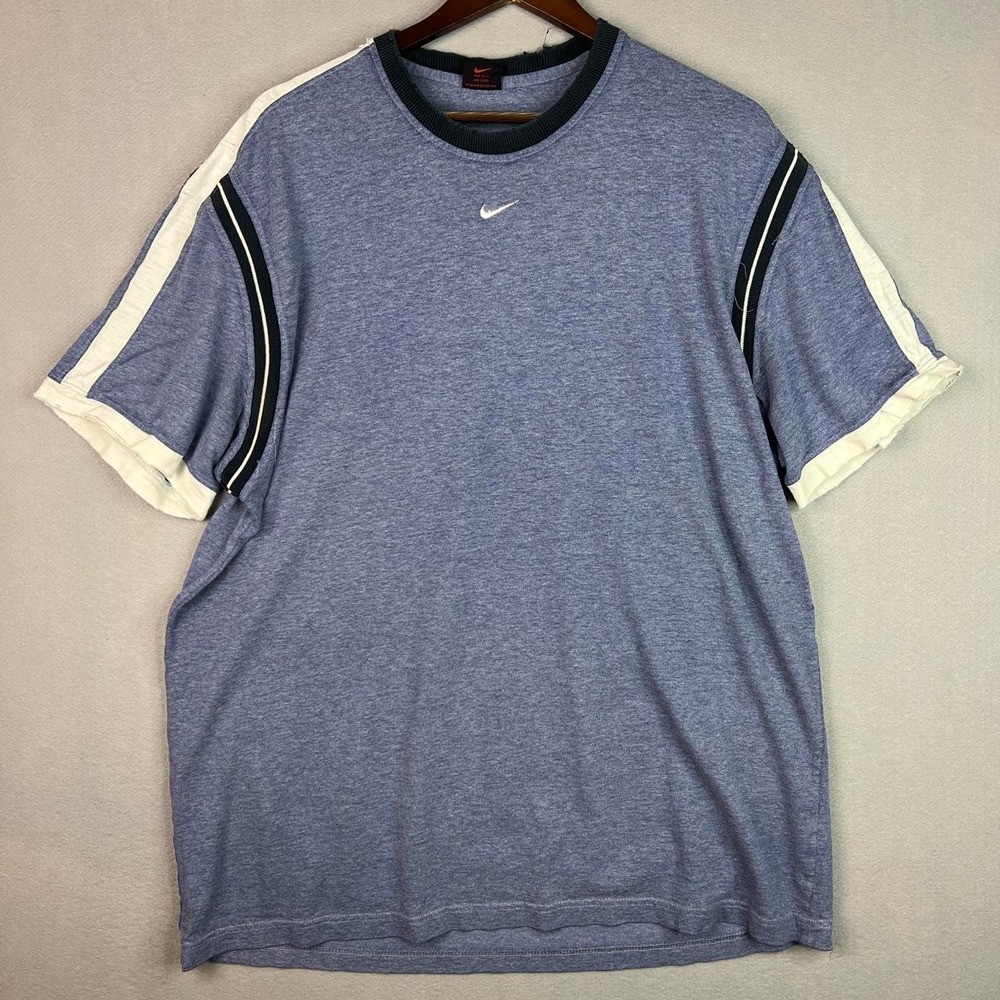 Vintage Nike Center Swoosh Blue Tee Shirt Distressed XL